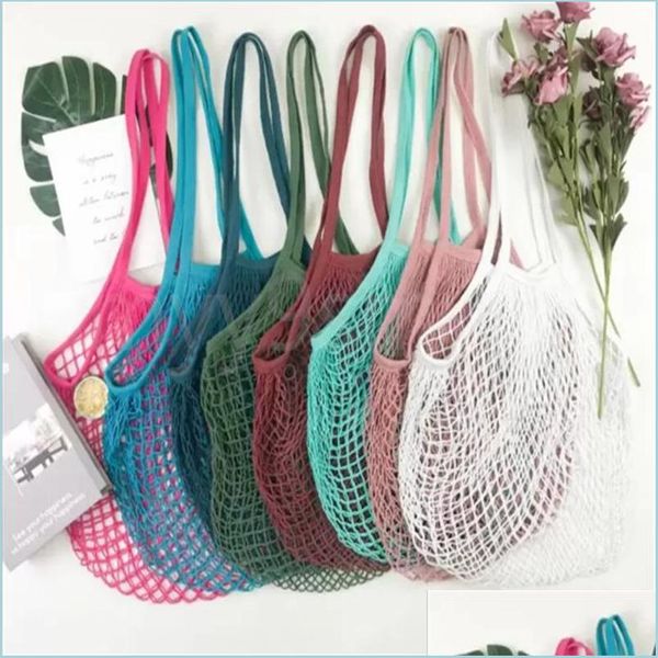 Сумки для хранения магазины сумки сумочка Shopper Tote Mesh сетка Woven Cotton Couch Counk String Musterable Fruit Bag Сумка для овощей организатор D DH7FH