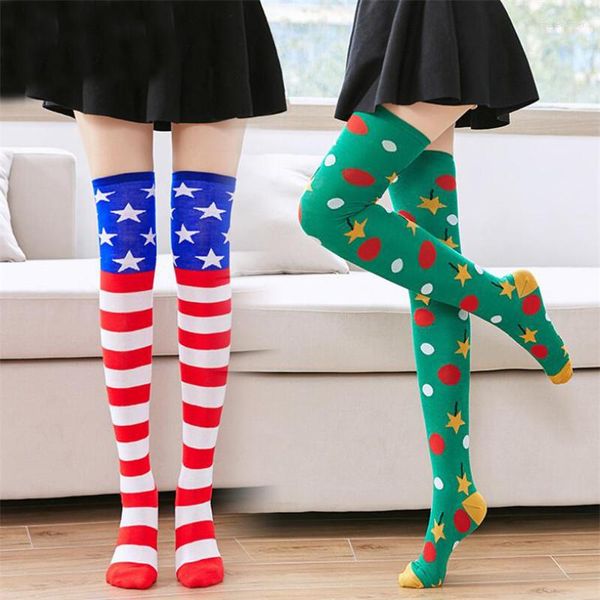 Erkek Çorap Kadınlar Renkli Çizgili Çoraplar Üniversite Öğrencileri Kız Tatil Partisi Pamuk Diz Diz Over-Diz Noel Cadılar Bayramı