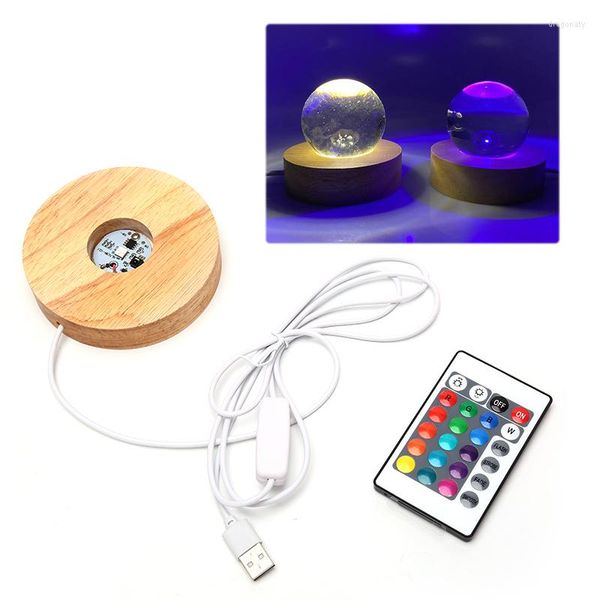 Suportes de lâmpada resina Arte Exibir madeira LED BASE ajustável 7 cores RGB Vaso Luz com controle remoto DIY Night