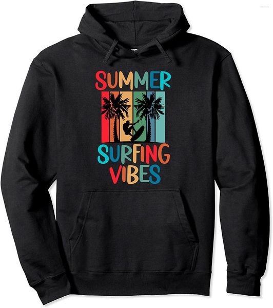 Hoodies masculinos divertidos divertidos vibrações de surf surf surfing vintage retro surf pullover capuz