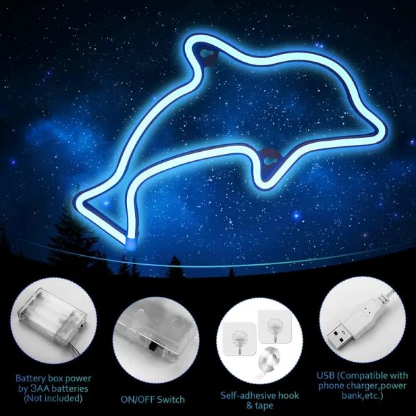 Ночные огни дельфин неоновые знаки Splaks световые неоновые знаки для декора стен USB или батарея, питаемый неоновым ночным светом для спальни