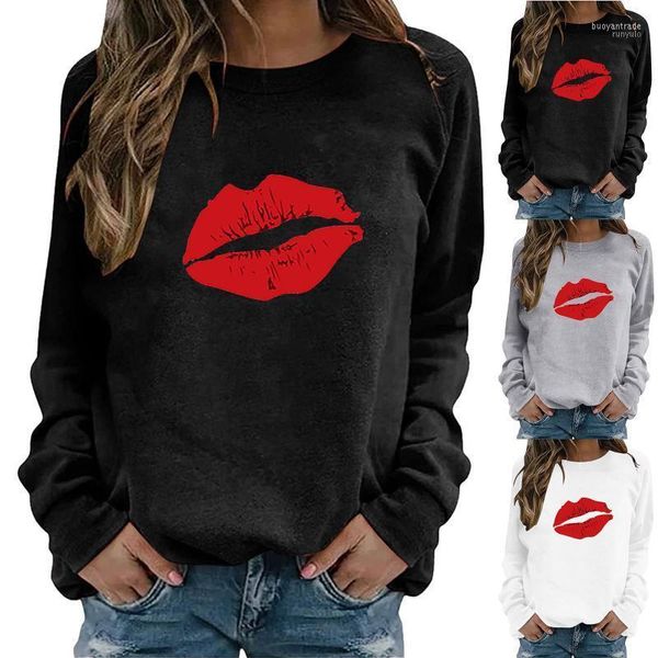 Damen-Kapuzenpullover, Damen-Sweatshirts, lässig, einfarbig, Rundhalsausschnitt, rote Lippen, bedruckt, Pullover, Sweatshirt, Tops, Bluse, Damen, mit Kapuze, 2022, Moletom