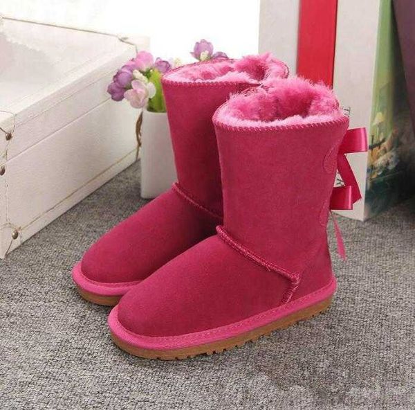 Boots austr￡lia Baby Bailey BOWS Snow meninas do estilo de bota de bota de bota de camur￧a de couro de couro de inverno botas de algod￣o de inverno