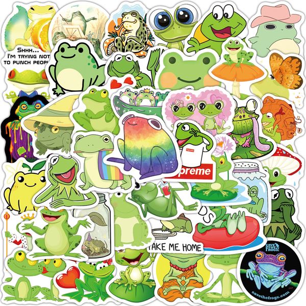 50pcs Frog Stickers Teen çocuklar için karikatür, kız dizüstü bilgisayar bisiklet kaykay telefonu için serin su geçirmez çıkartma