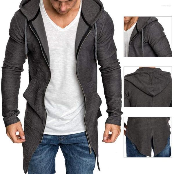 Herren-Daunen-Kapuzenpullover, lang geschnitten, Strickjacke, Reißverschluss, Polyester vorne