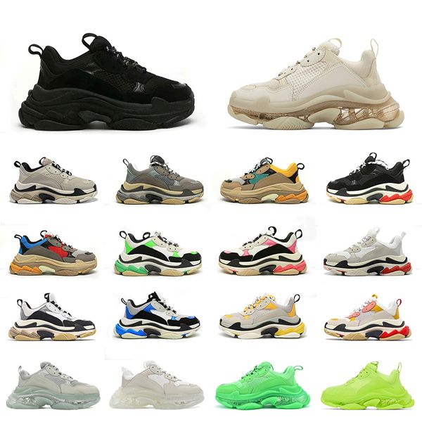 Triple S Scarpe Casual Sneakers Suola Trasparente Piattaforma Grande Crescente Bianco Rosa Rosso Neon Verde Cristallo Designer Sport Moda Uomo Donna Donna Parigi 17Fw Vecchio Papà