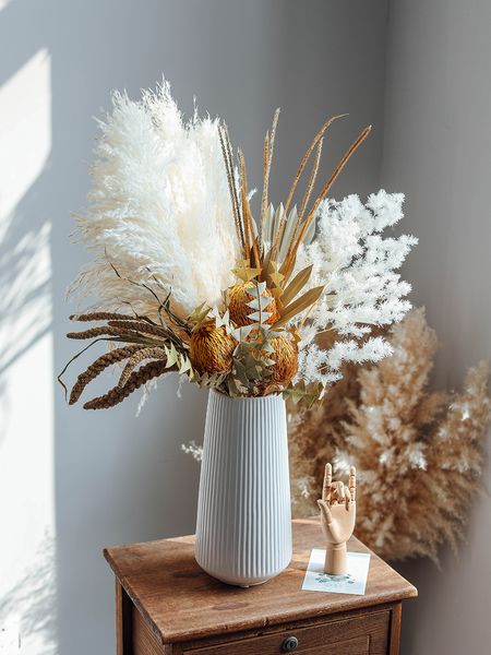 Faux Floral Greenery Luxury Light Light Luxury Eternal Flower Bouquet Highnd Natural Reed Reed Penglai Pinheiro Ornamentos Banco Janela de Madeira 221010