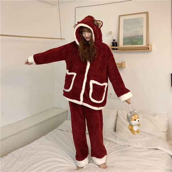 Hause Kleidung 2022 Frauen Herbst Winter Warme Flanell Pyjamas Sets Dicken Korallen Samt Langarm Cartoon Nachtwäsche Pyjamas Set # t2G