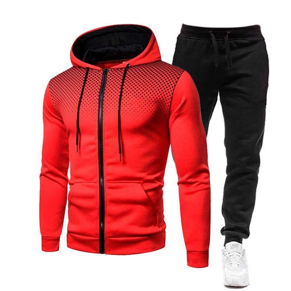 Men's Tracksuits zíper capuzes de moletom de moletom de duas peças moda moda impressa com manga longa com capuz esportivo