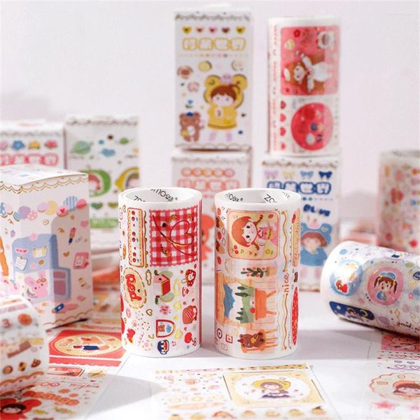 Hediye sargısı 1roll kawaii karikatür maskeleme bantlar altın folyo washi kağıt dekoratif diy el sanatları çıkartmaları scrapbooking günlük planlayıcı kırtasiye