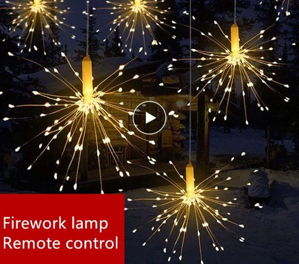 120LEDS Fireworks Garland Light LED Strings Remote Remote Warm White Fairy Lights Party Party Christmas Ano Novo Lâmpada Decorativa de Casamento