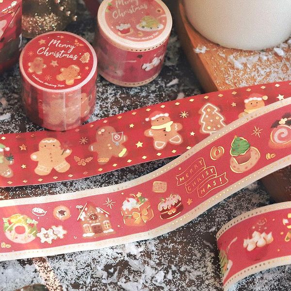 Enrole de presentes Vintage Christmas Washi adesivos Diy Bronzing Decoração de Natal Man Gingerbread Man Snowflake Scrapbooking Supplies Craft Supplies