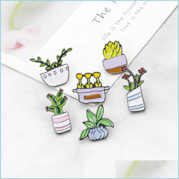 Pins Broschen Kaktus Broschen Nette Mode Cartoon Mini Blumentopf Emaille Für Frauen Denim Jacken Revers Pins Hut Abzeichen Kind schmuck Dh78B