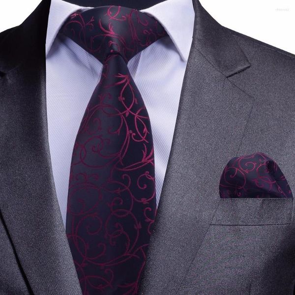 Papillon GUSLESON Set di cravatte di qualità per uomo blu floreale e fazzoletto cravatta argento uomo Corbatas Hombre fazzoletto da taschino matrimonio