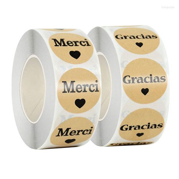 Подарочная упаковка, 500 шт./рулон, наклейки из крафт-бумаги, винтажные французские наклейки с надписью «спасибо», наклейка для свадьбы, дня рождения, вечеринки, уплотнительная этикетка, декор