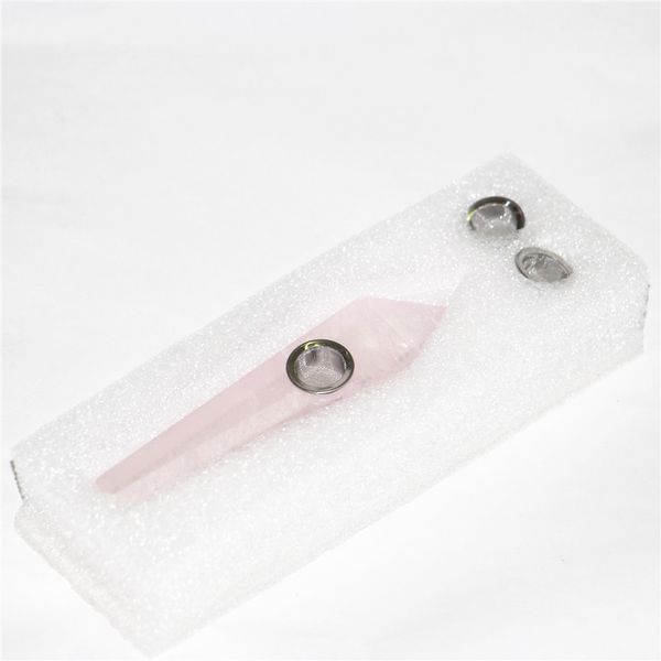 Atacado Raw rosa rosa rosa quartzo fumando tubo rocha pedra cristal de cristal wand hexagonal obelisk tabaco cigarro cigarro tubos de fumaça com cura de carboidrato