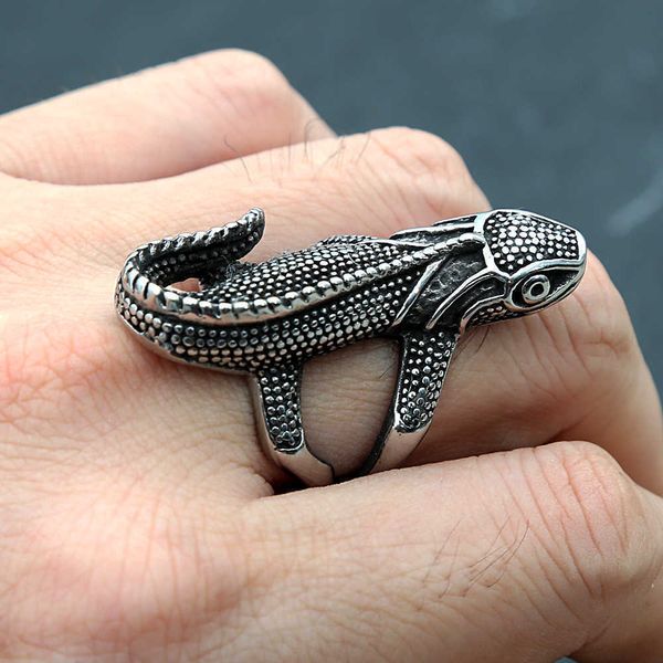 Ringos de cluster vintage exclusivo 316l Aço inoxidável anéis de lagarto para homens Mulheres punk Chameleon Ring Ring Animal Fashion Jewlery Gift Wholesale L221011