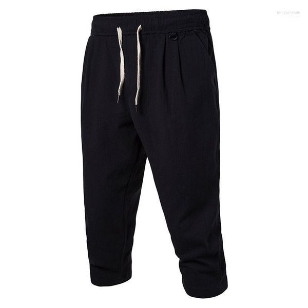 Pantaloni da uomo Pantaloni da uomo casual da uomo dritti al polpaccio a vita media con coulisse pieghettati pantaloni da uomo in tinta unita elastici D30