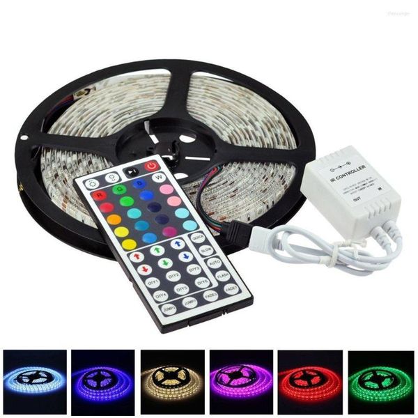 Tiras 5m RGB Alteração de cor SMD 300 lâmpada à prova d'água/não à prova de água Lâmpada de luz LED flexível 44key IR Remote Controller