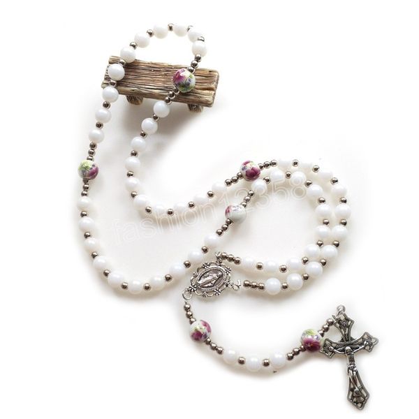 Христос Иисус Крест Белые Керамические Акриловые Бусы Ожерелье для мужчин. Женщины подвесные религиозные украшения
