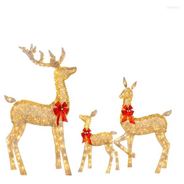 Masa lambaları 3 parçalı Noel dekorasyonları ren geyiği dekorasyon ışıklı geyik aile açık kış için açık hava kış