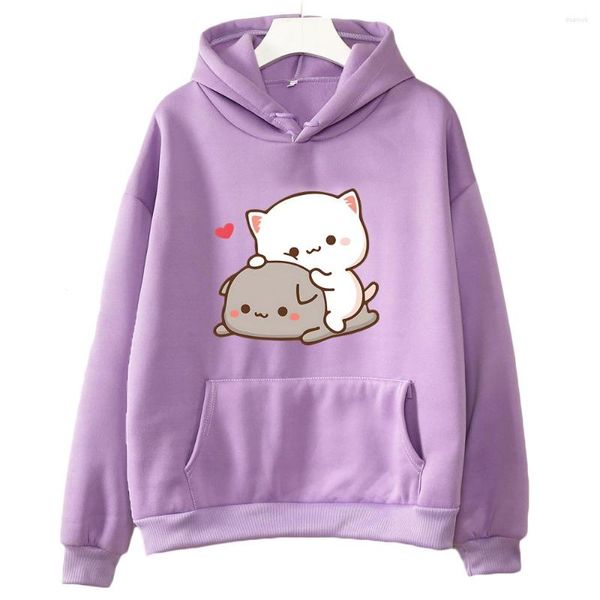 Felpe con cappuccio da donna Mochi Peach And Goma Cute Cat Felpa con cappuccio Felpa per ragazze Fashion Kawaii Cartoon Pullover Donna / Uomo Harajuku estetica