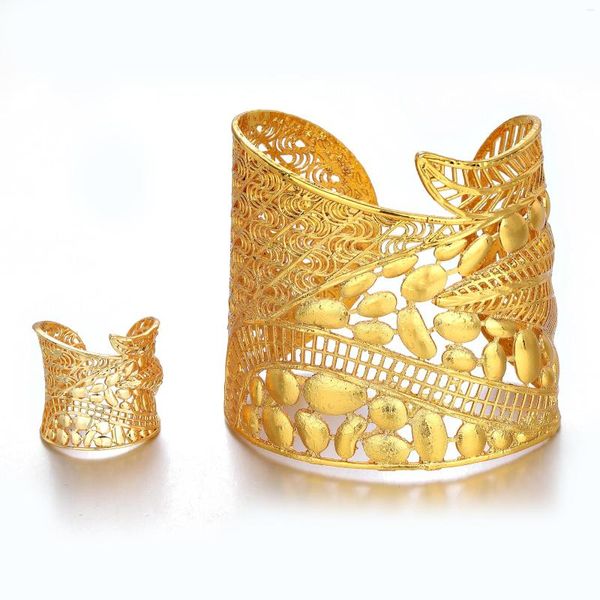 Bangle 24K Dubai регулируется с кольцом для женщин для женщин африканский арабский шарм, золотосека