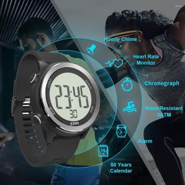Relógios de pulso Monitor de freqüência cardíaca masculina Monitor de vigilância digital Stopwatch Men Out Outdoor Running Sports Watches com tira no peito