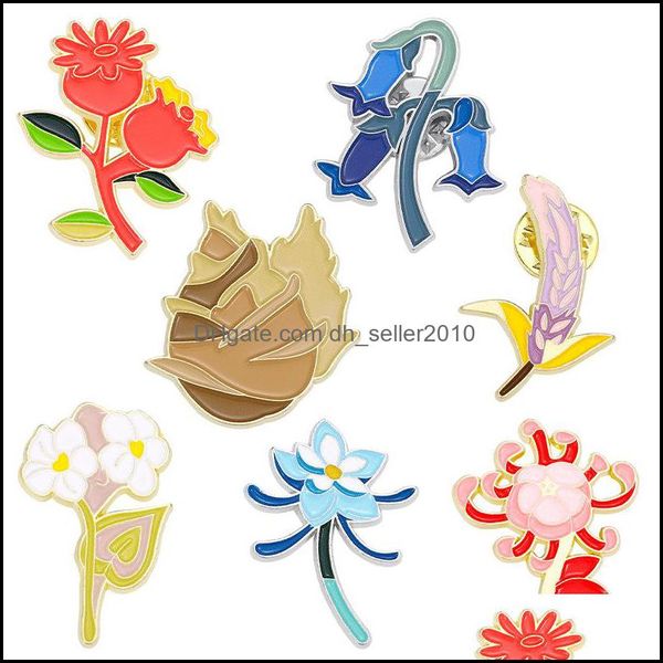 Pins Broschen Metall Emaille Revers Broschen Pin Anagallis Lilie Blume Bambussprossen Pflanze Cartoon Legierung Abzeichen Rucksack Zubehör Br Dhbsu