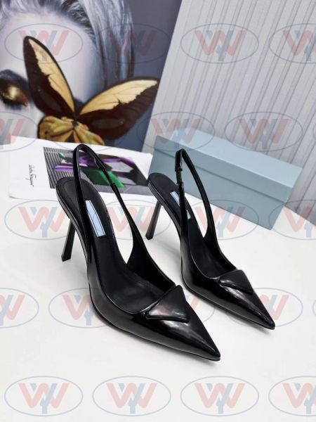 2023 Mode Milan Sandals Pinsel Leder Slingback Pumps High Heels Sommer lässige Frauen-Damenschuhe Loafer Echtes Patentschuhen Designer Luxusgröße 35-42