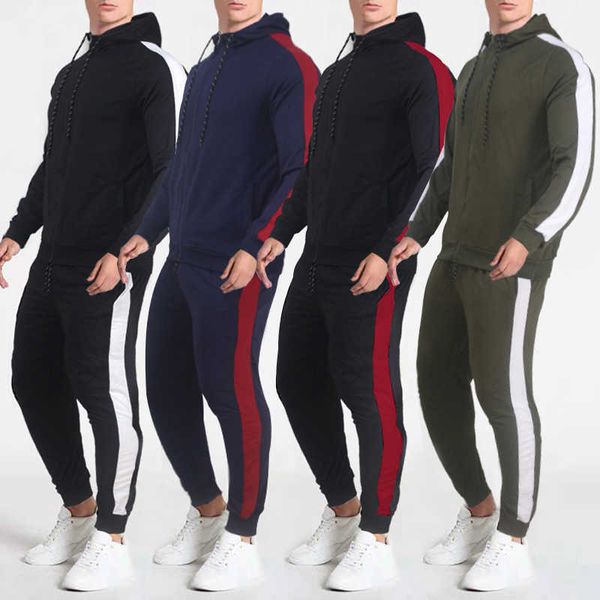 Tute da uomo Abbigliamento sportivo autunno e inverno Abito cardigan americano Giacca con cappuccio Giacca con bordo Informazioni sulla corsa Set di due pezzi G221011