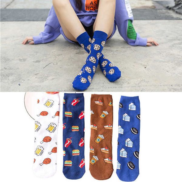 Meias masculinas meias coloridas fêmeas algodão feminina frutas de banana abacate ovo de ovo de ovo de biscoito cor de alimento happy sox harajuku t2221011