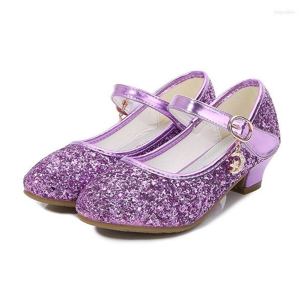 Flat Shoes Kids Leather Big Girls Princess Soft-Spole High Heel 2022 Весна и осенние детские хрустальные ученики Студент Студент танец