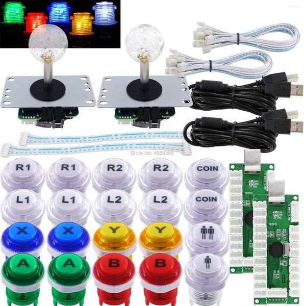 Игровые контроллеры Arcade Joystick PC 2 Player Diy Kit Светодиодные кнопки MicroSwitch 8 Way USB -энкодер кабель для Mame Raspberry Pi