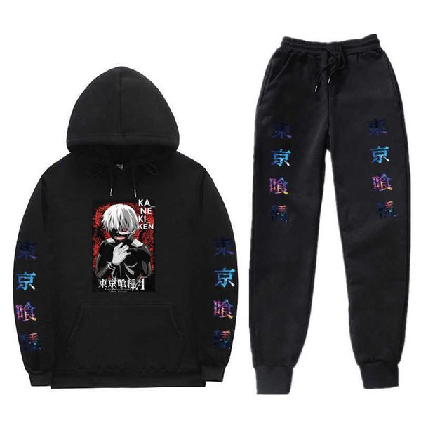 Men's Tracksuits Anime Tokyo Ghoul Terno masculino Capuz Sportswear Harajuku Autumn Inverno Impressão Casual Casual Calça TwoPiece Sports G221011