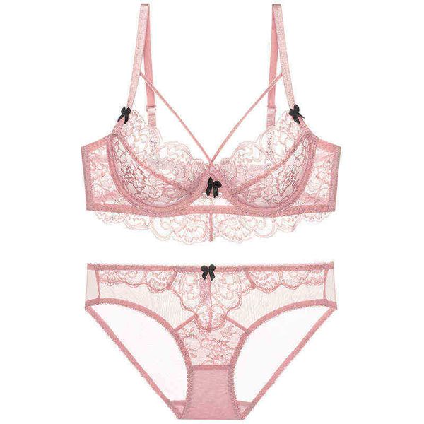 Set di reggiseni Reggiseno sexy da donna di fascia alta Reggiseno da donna di grandi dimensioni con fiocco in pizzo Seno grande Mutandine intimo piccolo Set con ferretto Lingerie push-up T220907