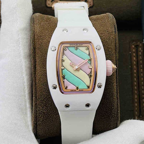 Керамические женские часы с индивидуальным циферблатом цвета сахарной ваты, простые трендовые темпераментные квадратные спортивные сетчатые красные механические часы