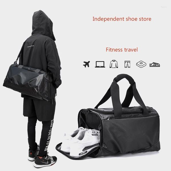 Duffel Bags Men's Bag ombro Viagem de couro Moda de couro grande mini esportes pretos Camping Hand Luggage Man