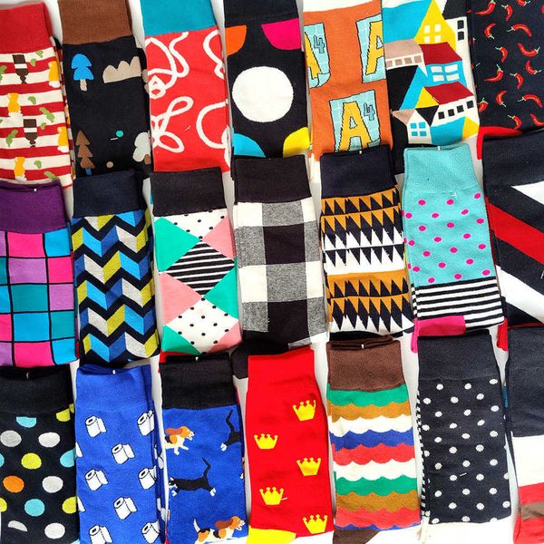 Männer Socken Neue Glücklich Lustige Baumwolle Mode Gitter streifen dot Flamingo obst Hip Hop Harajuku Sokken T221011