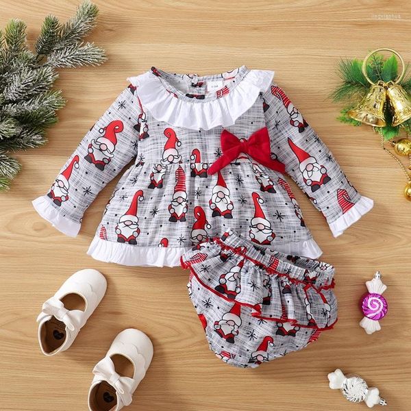 Roupas Conjuntos de roupas de Natal de Manga Longa Conjunto de Vestido de Bebê Ruffle Toddler Girl Roupe