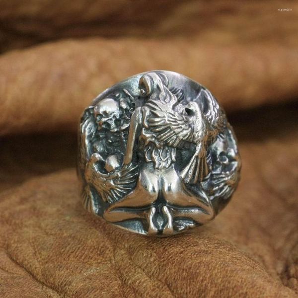 Cluster Rings 925 Sterling Silver Sexy Girl Skull Ring Mens Biker Punk TA258 Taglia USA da 7 a 15