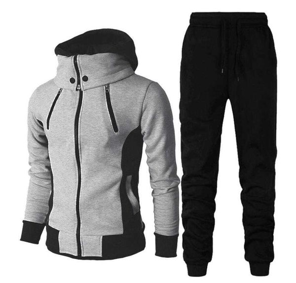 Menina de pista masculino Casual Men Zipper Jaqueta de duas peças Conjunto de outono Winter High Callor Hoodie Pant Sportswear Male Warm Tracksuit Tamanho SXL G221011