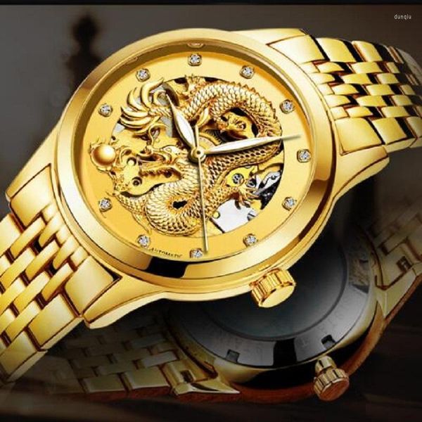 Armbanduhren Top Automatische Herrenuhr Armbanduhr Männer Wasserdichte Mechanische Uhren Gold Skeleton Drachenuhr Mit Box Für