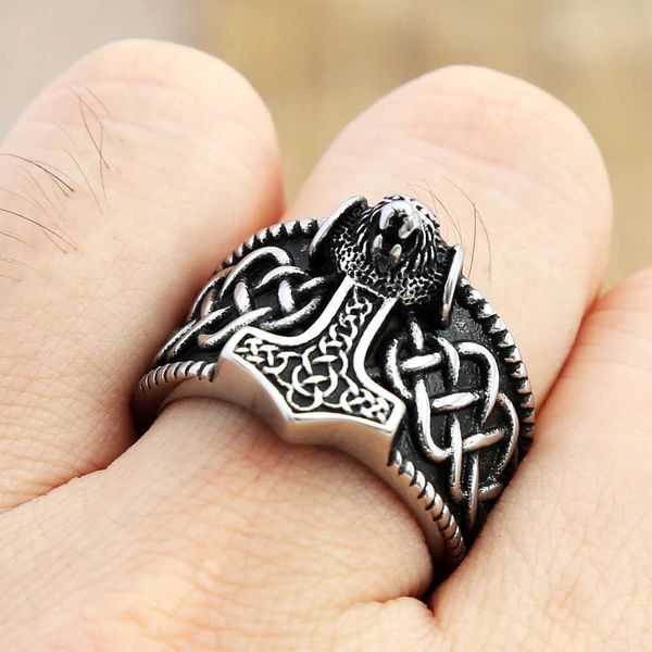 Кластерные кольца Men Vintage Gold/Silver Color Celtics Spiral Cring Кольцо из нержавеющей стали Thor's Hammer's Nordic Viking Ring