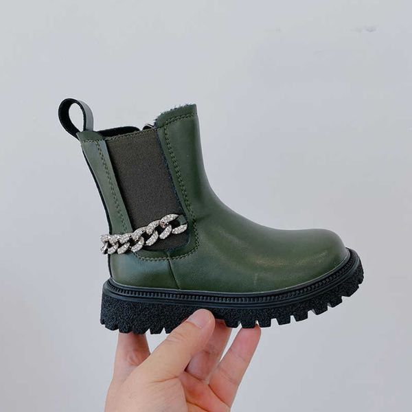 Stiefel Mädchen 2021 Herbst Winter Kinder Chelsea Knöchel Metall Kette Strass Kinder Mode Schuhe Klassische Weiche Sohle Plattform Y2210