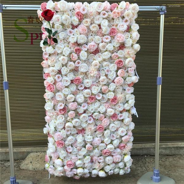 Flores decorativas SPR atacado de suprimentos de casamento rosa branco de decoração Rose Rose Backdrop Silk Artificial Flower Wall