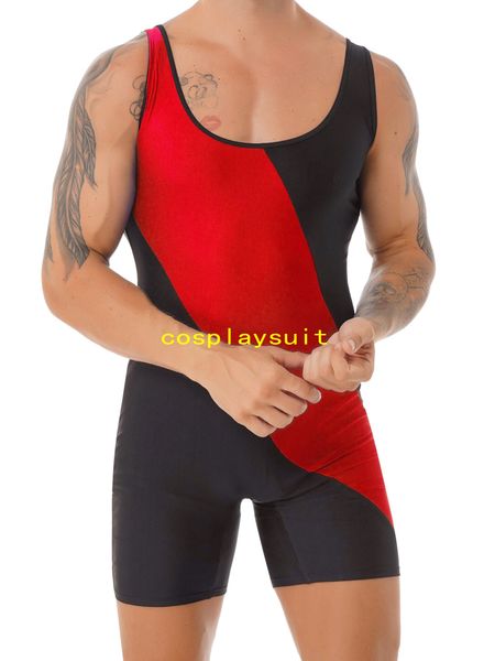 Herren Badebekleidung einteilige Katzenkostüme Shorty Unitard Bodysuit ärmellose Bodybuilding Gymnatic