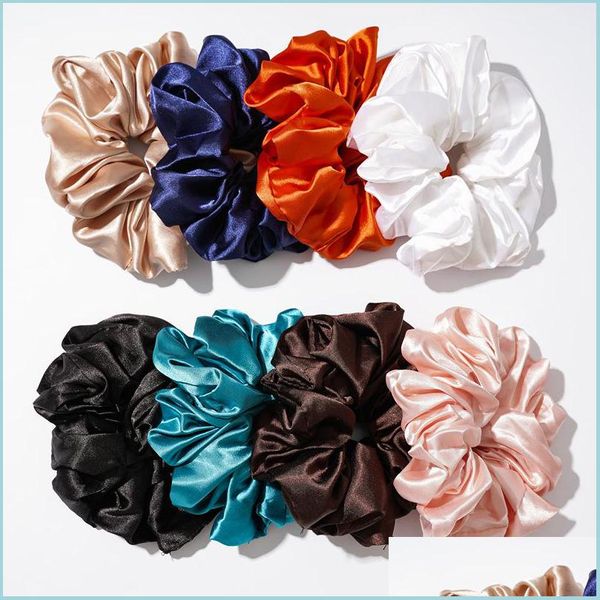 Bandos de borracha de cabelo de tamanho grande cor de cabelo brilhante scrunchies feminino silk scrunchie elástico bandas garotas fontes de cabeça panjão rabo de cavalo dhumn