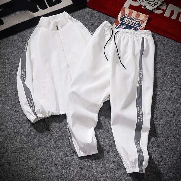 Erkeklerin Trailtsits Sıradan Spor Takım Erkek Sonbahar ve Kış Yeni Modaya uygun Hiphop Akışı Yansıtıcı Şeritler Çift Spor Giyim Twopiece SU G221011