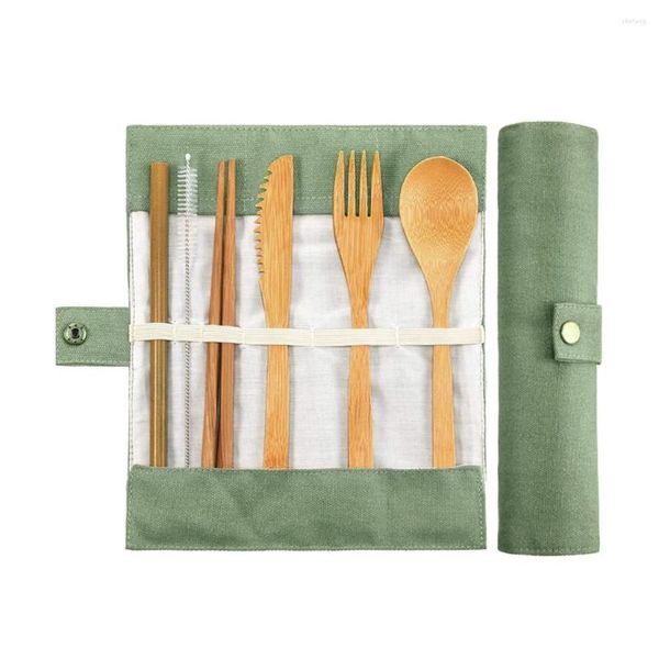 Dinnerware Define talheres de viagem com palha de sete peças utensílios de bambu de sete peças